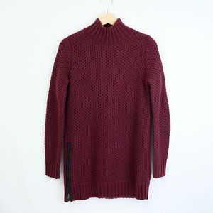 BR Factory Maroon Crochet Waffle Knit Mock Neck Pullover Tunic Sweater, Women M